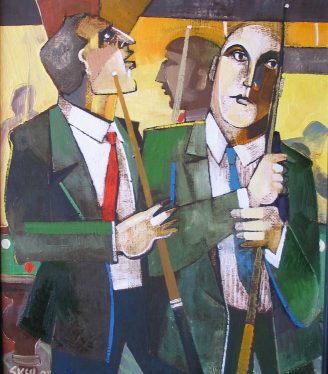 Oil painting Geoffrey Key Snooker Hall