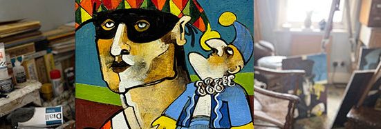 Mr Punch artwork in Geoffrey Key studio