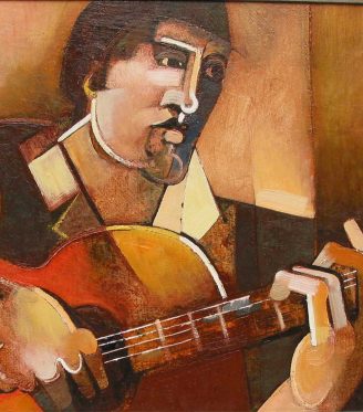Oil painting Geoffrey Key The guitarist